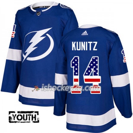 Børn NHL Tampa Bay Lightning Trøje Chris Kunitz 14 Adidas 2017-2018 Blå USA Flag Fashion Authentic